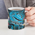 Cronulla-Sutherland Sharks Ceramic Mug Tropical Island Floral Pattern With Black And Blue Accents