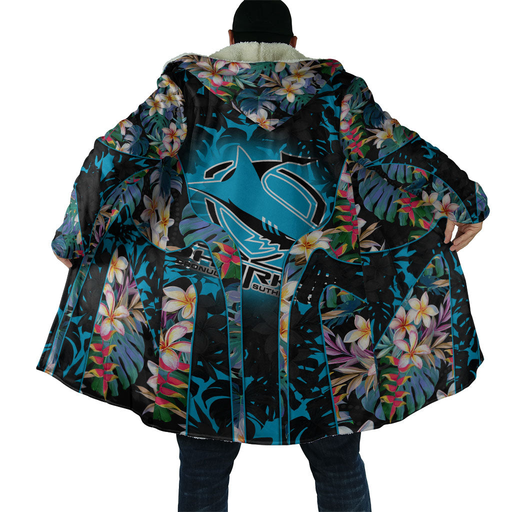 Cronulla-Sutherland Sharks Cloak Tropical Island Floral Pattern With Black And Blue Accents