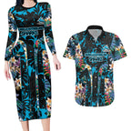 Cronulla-Sutherland Sharks Couples Matching Long Sleeve Bodycon Dress and Hawaiian Shirt Tropical Island Floral Pattern With Black And Blue Accents