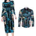 Cronulla-Sutherland Sharks Couples Matching Long Sleeve Bodycon Dress and Long Sleeve Button Shirt Tropical Island Floral Pattern With Black And Blue Accents