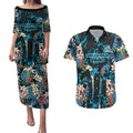 Cronulla-Sutherland Sharks Couples Matching Puletasi and Hawaiian Shirt Tropical Island Floral Pattern With Black And Blue Accents