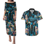 Cronulla-Sutherland Sharks Couples Matching Puletasi and Hawaiian Shirt Tropical Island Floral Pattern With Black And Blue Accents