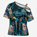 Cronulla-Sutherland Sharks Cross Shoulder Shirt Tropical Island Floral Pattern With Black And Blue Accents