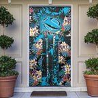 Cronulla-Sutherland Sharks Door Cover Tropical Island Floral Pattern With Black And Blue Accents