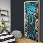 Cronulla-Sutherland Sharks Door Cover Tropical Island Floral Pattern With Black And Blue Accents