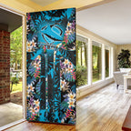 Cronulla-Sutherland Sharks Door Cover Tropical Island Floral Pattern With Black And Blue Accents