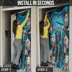 Cronulla-Sutherland Sharks Door Cover Tropical Island Floral Pattern With Black And Blue Accents