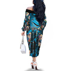 Cronulla-Sutherland Sharks Family Matching Off The Shoulder Long Sleeve Dress and Hawaiian Shirt Tropical Island Floral Pattern With Black And Blue Accents