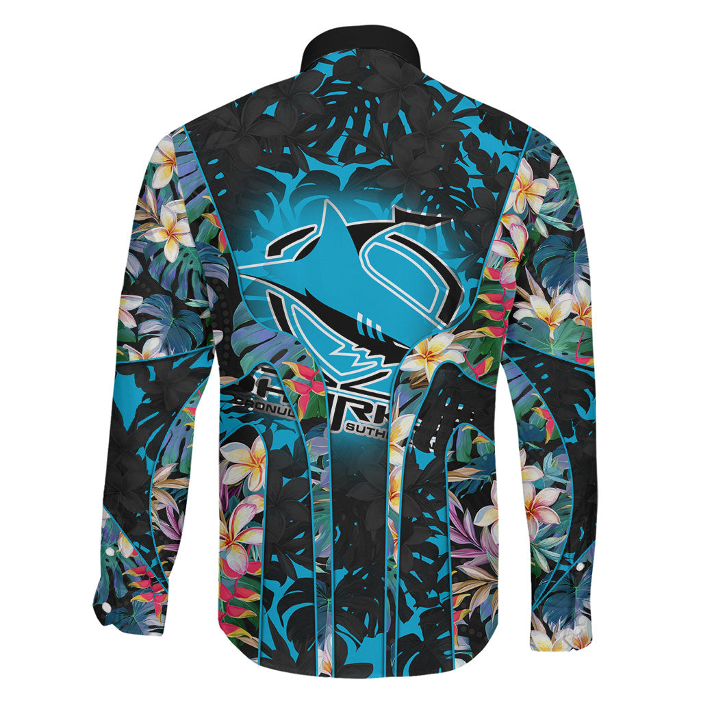 Cronulla-Sutherland Sharks Family Matching Off Shoulder Short Dress and Hawaiian Shirt Tropical Island Floral Pattern With Black And Blue Accents