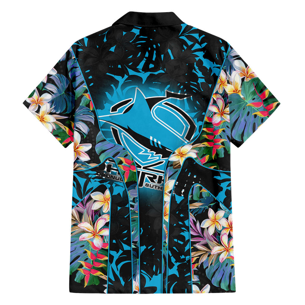 Cronulla-Sutherland Sharks Family Matching Puletasi and Hawaiian Shirt Tropical Island Floral Pattern With Black And Blue Accents