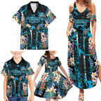 Cronulla-Sutherland Sharks Family Matching Summer Maxi Dress and Hawaiian Shirt Tropical Island Floral Pattern With Black And Blue Accents