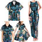 Cronulla-Sutherland Sharks Family Matching Tank Maxi Dress and Hawaiian Shirt Tropical Island Floral Pattern With Black And Blue Accents