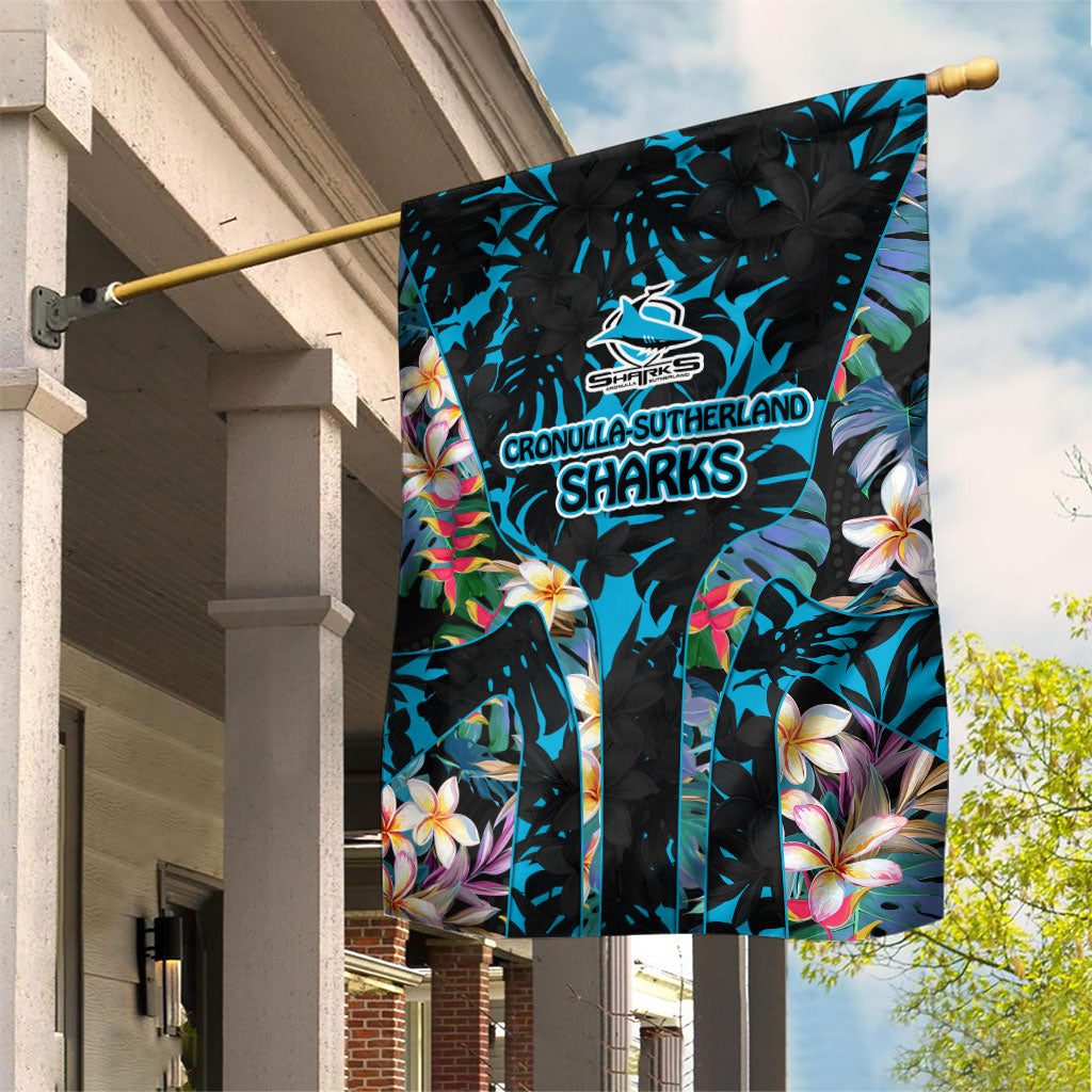 Cronulla-Sutherland Sharks Garden Flag Tropical Island Floral Pattern With Black And Blue Accents