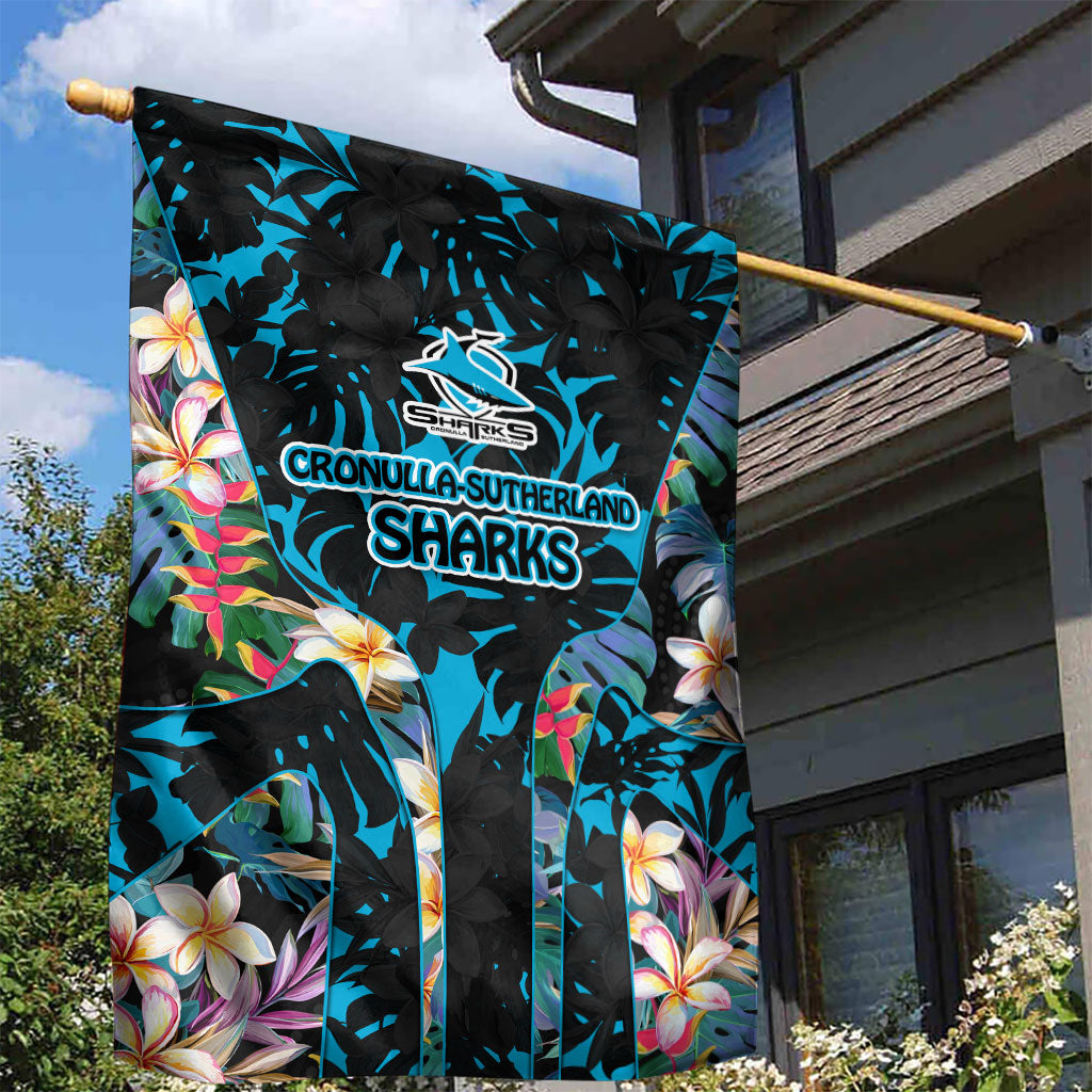Cronulla-Sutherland Sharks Garden Flag Tropical Island Floral Pattern With Black And Blue Accents