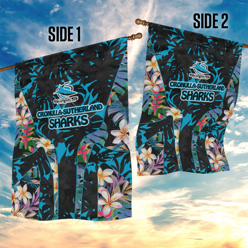 Cronulla-Sutherland Sharks Garden Flag Tropical Island Floral Pattern With Black And Blue Accents