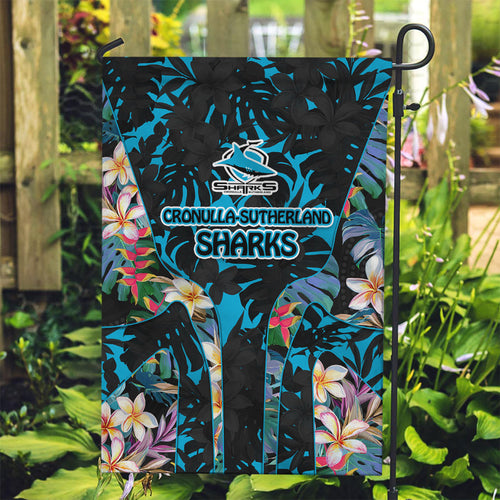 Cronulla-Sutherland Sharks Garden Flag Tropical Island Floral Pattern With Black And Blue Accents