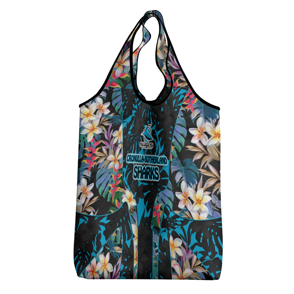 Cronulla-Sutherland Sharks Grocery Bag Tropical Island Floral Pattern With Black And Blue Accents