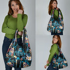Cronulla-Sutherland Sharks Grocery Bag Tropical Island Floral Pattern With Black And Blue Accents