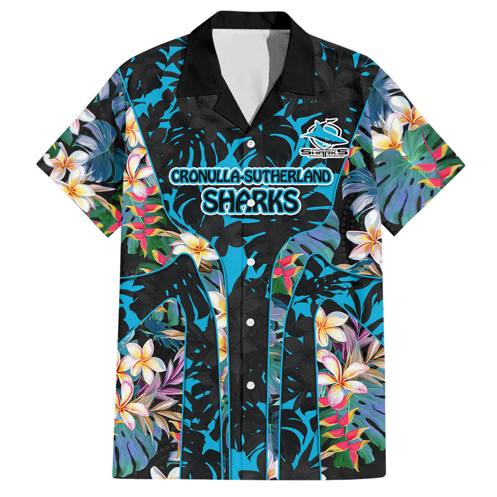 Cronulla-Sutherland Sharks Hawaiian Shirt Tropical Island Floral Pattern With Black And Blue Accents