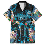 Cronulla-Sutherland Sharks Hawaiian Shirt Tropical Island Floral Pattern With Black And Blue Accents