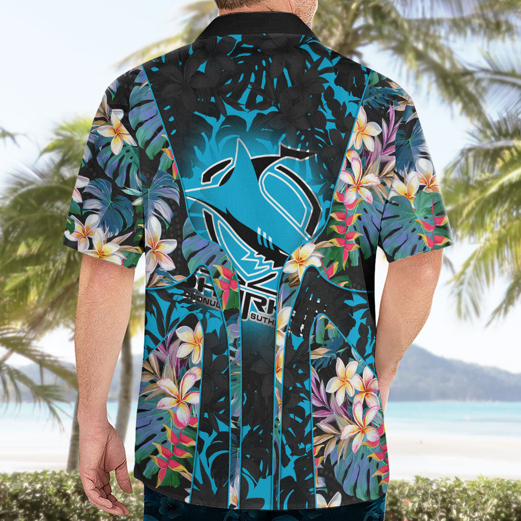 Cronulla-Sutherland Sharks Hawaiian Shirt Tropical Island Floral Pattern With Black And Blue Accents