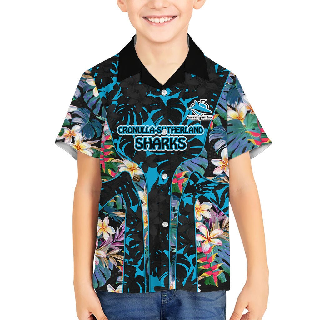 Cronulla-Sutherland Sharks Hawaiian Shirt Tropical Island Floral Pattern With Black And Blue Accents