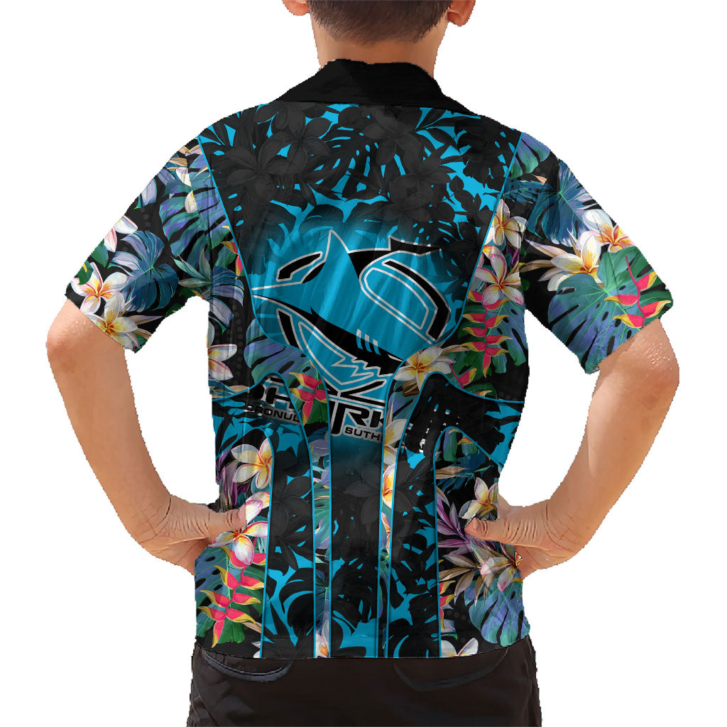 Cronulla-Sutherland Sharks Hawaiian Shirt Tropical Island Floral Pattern With Black And Blue Accents