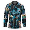 Cronulla-Sutherland Sharks Hockey Jersey Tropical Island Floral Pattern With Black And Blue Accents