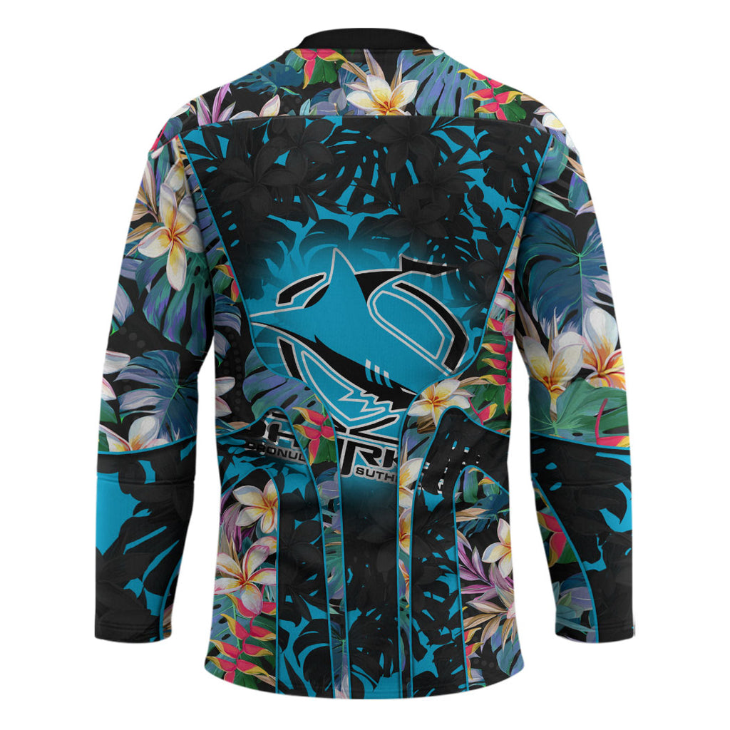 Cronulla-Sutherland Sharks Hockey Jersey Tropical Island Floral Pattern With Black And Blue Accents