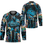 Cronulla-Sutherland Sharks Hockey Jersey Tropical Island Floral Pattern With Black And Blue Accents