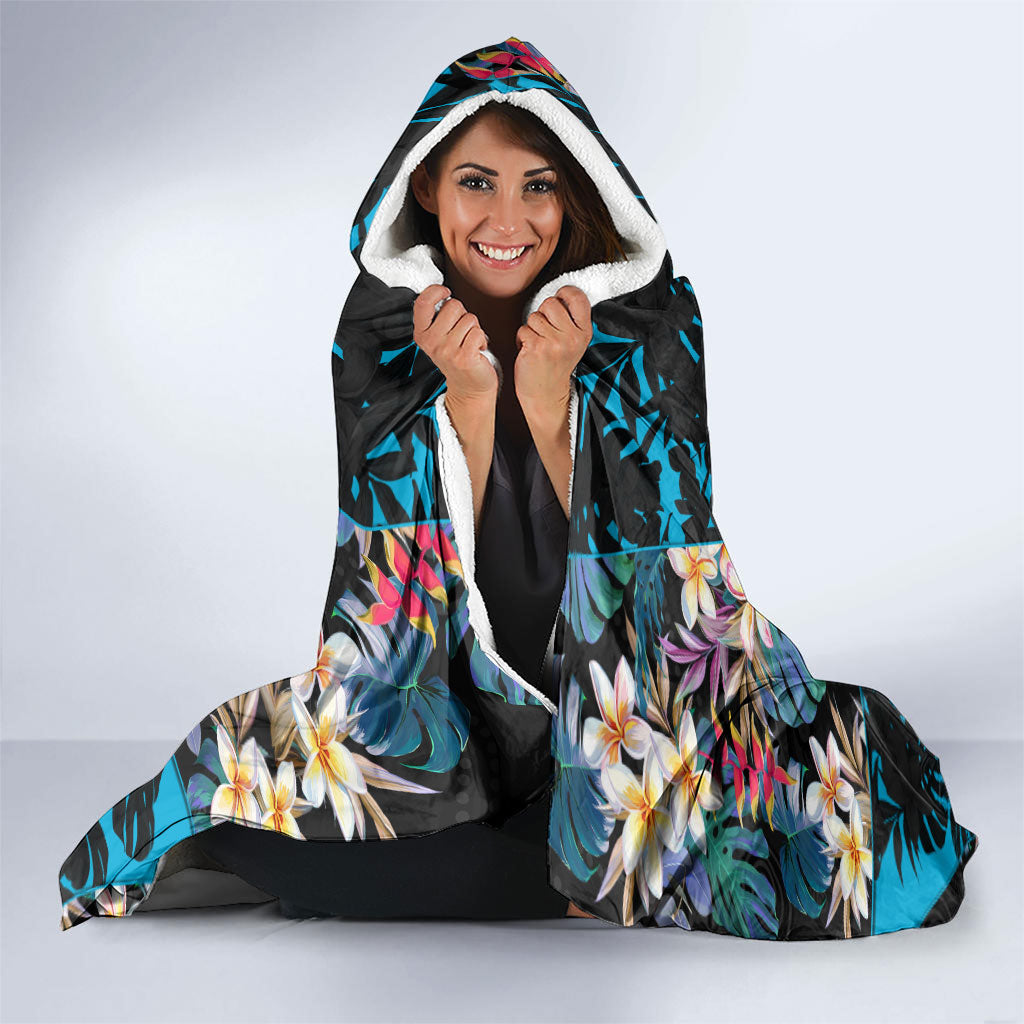 Cronulla-Sutherland Sharks Hooded Blanket Tropical Island Floral Pattern With Black And Blue Accents