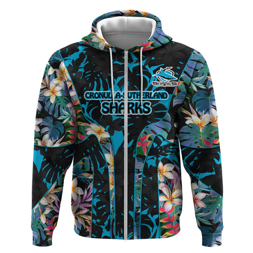 Cronulla-Sutherland Sharks Hoodie Tropical Island Floral Pattern With Black And Blue Accents