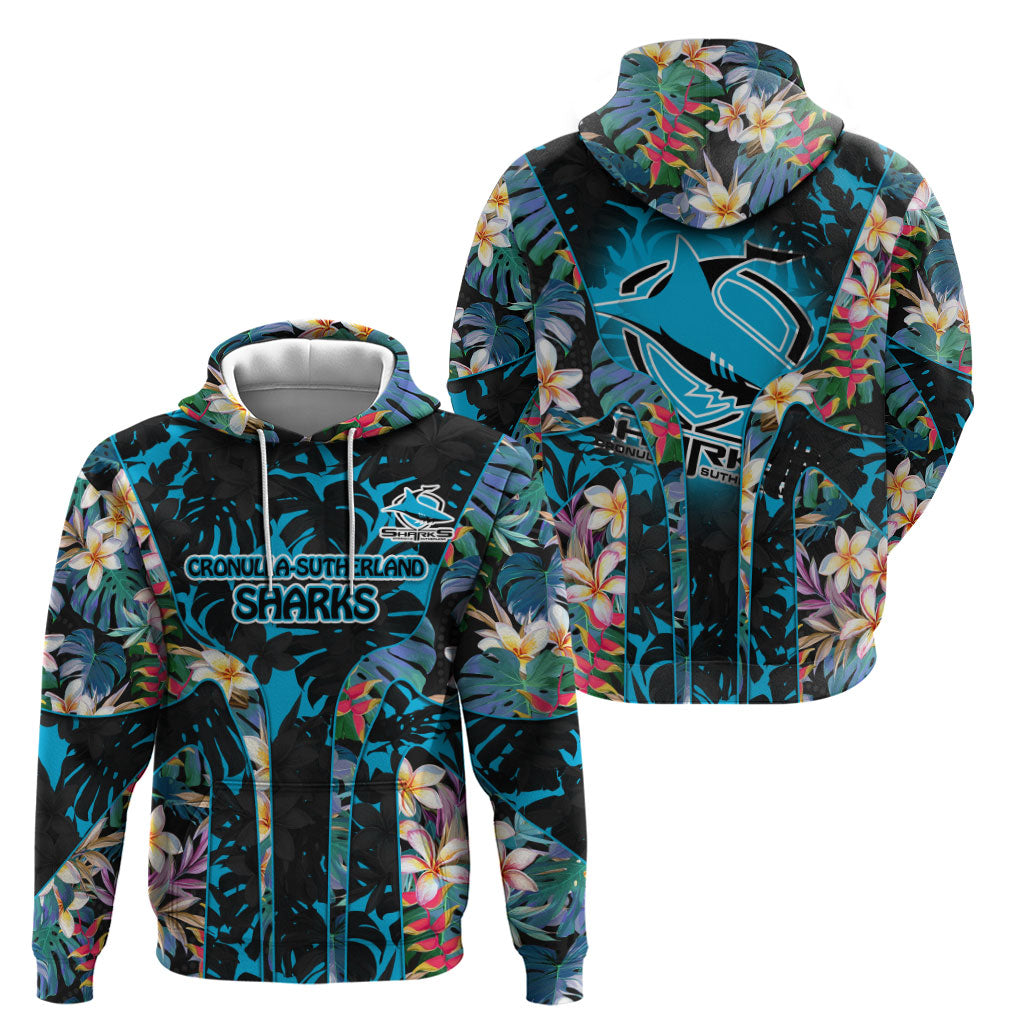 Cronulla-Sutherland Sharks Hoodie Tropical Island Floral Pattern With Black And Blue Accents