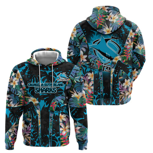 Cronulla-Sutherland Sharks Hoodie Tropical Island Floral Pattern With Black And Blue Accents