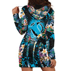 Cronulla-Sutherland Sharks Hoodie Dress Tropical Island Floral Pattern With Black And Blue Accents