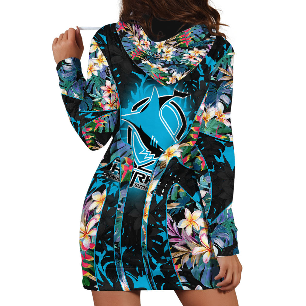 Cronulla-Sutherland Sharks Hoodie Dress Tropical Island Floral Pattern With Black And Blue Accents