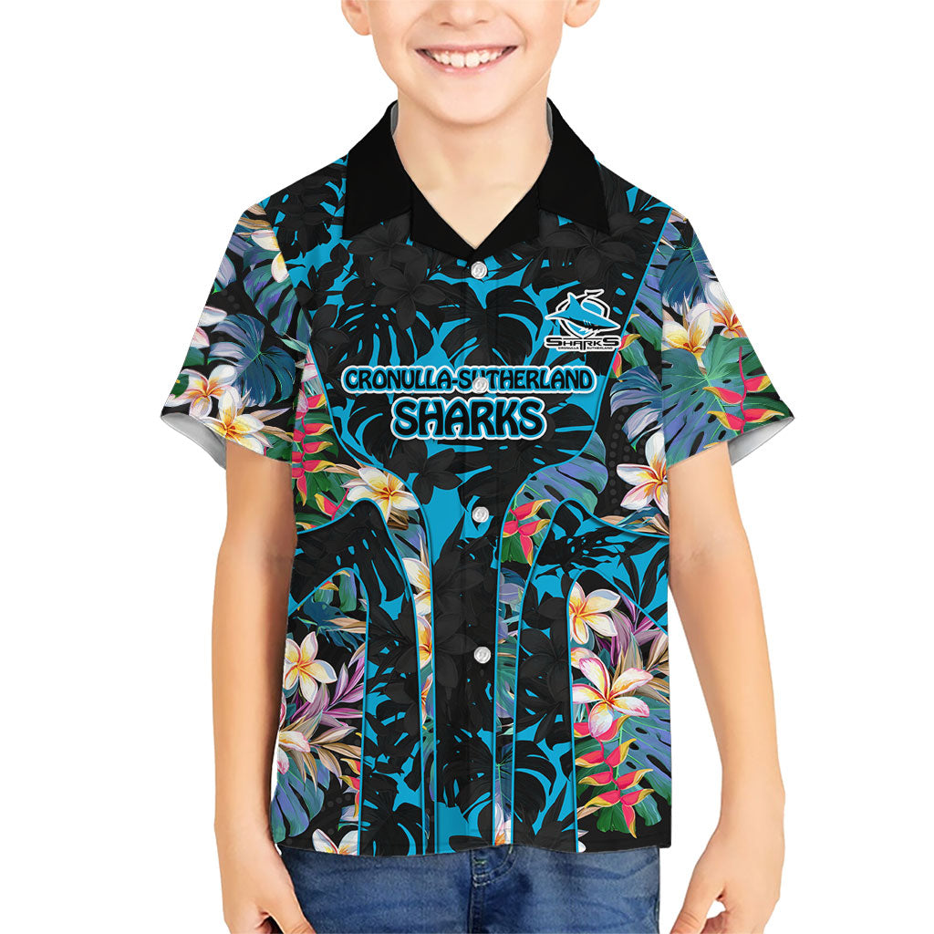 Cronulla-Sutherland Sharks Kid Hawaiian Shirt Tropical Island Floral Pattern With Black And Blue Accents
