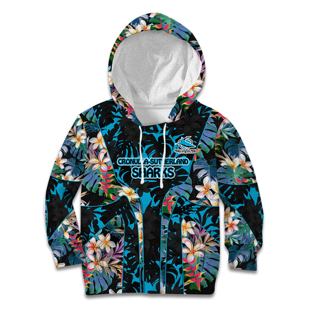 Cronulla-Sutherland Sharks Kid Hoodie Tropical Island Floral Pattern With Black And Blue Accents