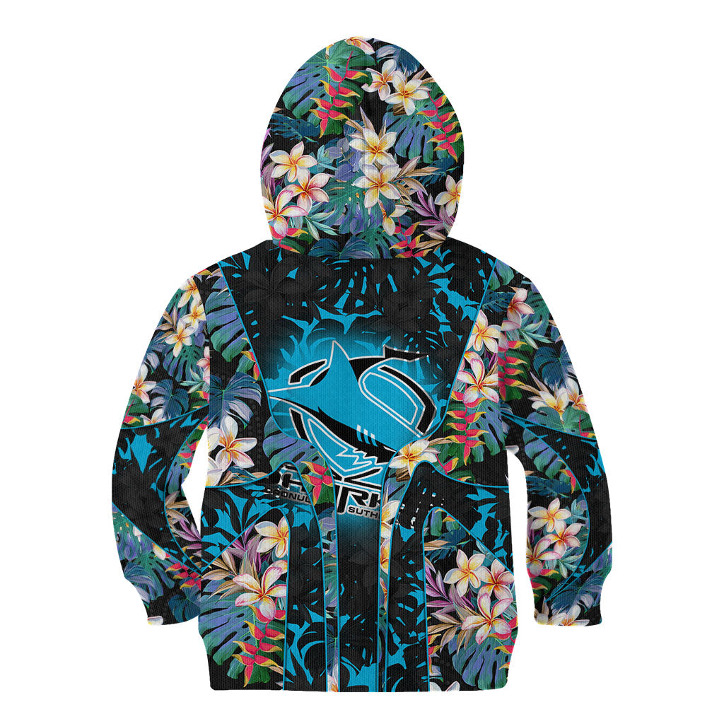 Cronulla-Sutherland Sharks Kid Hoodie Tropical Island Floral Pattern With Black And Blue Accents