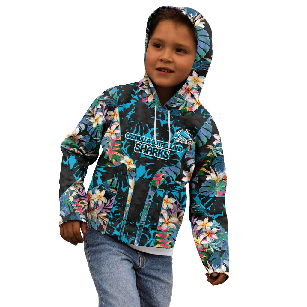 Cronulla-Sutherland Sharks Kid Hoodie Tropical Island Floral Pattern With Black And Blue Accents