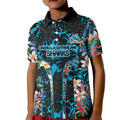 Cronulla-Sutherland Sharks Kid Polo Shirt Tropical Island Floral Pattern With Black And Blue Accents