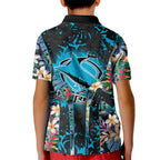 Cronulla-Sutherland Sharks Kid Polo Shirt Tropical Island Floral Pattern With Black And Blue Accents