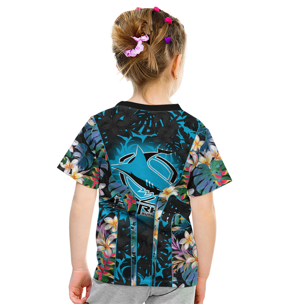 Cronulla-Sutherland Sharks Kid T Shirt Tropical Island Floral Pattern With Black And Blue Accents