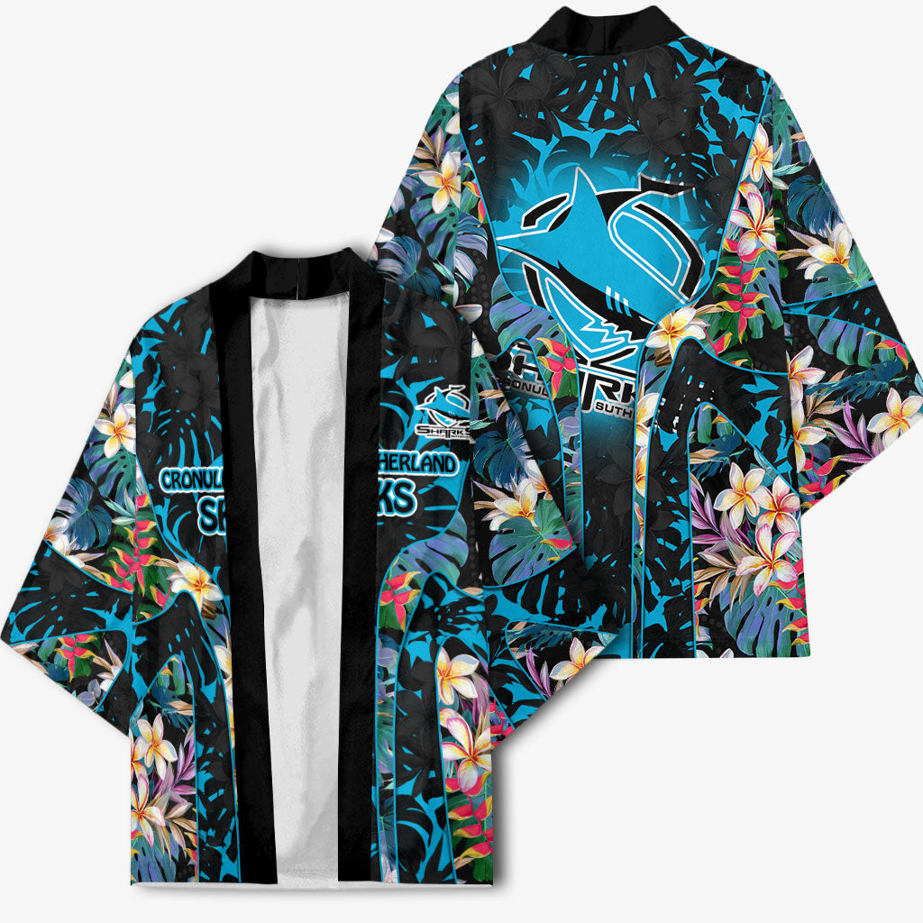 Cronulla-Sutherland Sharks Kimono Tropical Island Floral Pattern With Black And Blue Accents