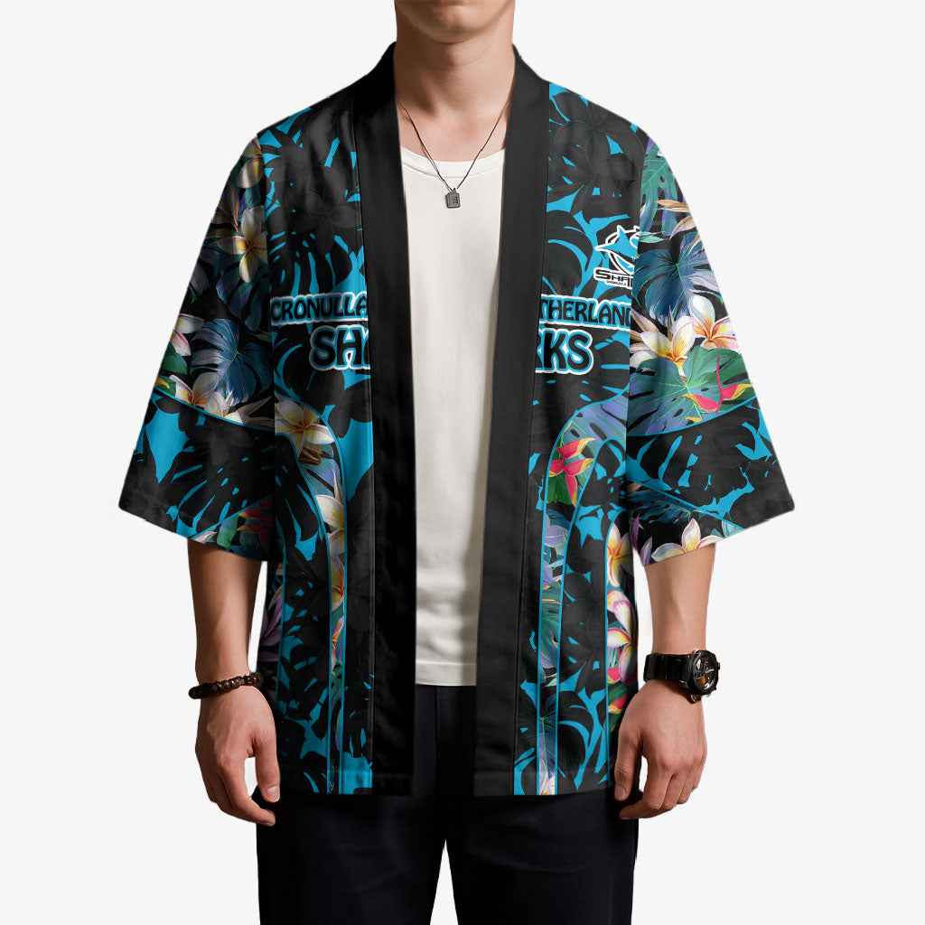 Cronulla-Sutherland Sharks Kimono Tropical Island Floral Pattern With Black And Blue Accents