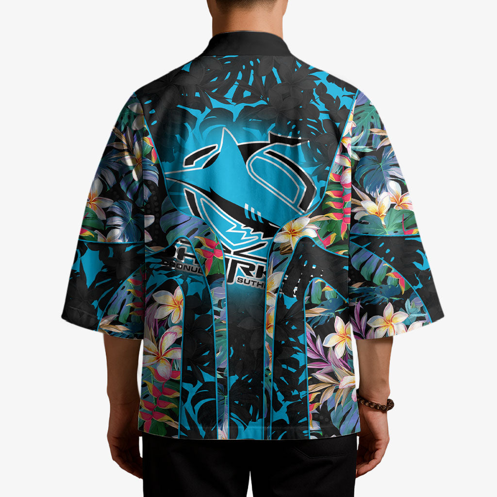 Cronulla-Sutherland Sharks Kimono Tropical Island Floral Pattern With Black And Blue Accents