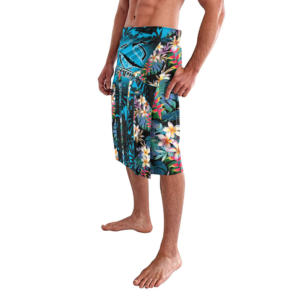 Cronulla-Sutherland Sharks Lavalava Tropical Island Floral Pattern With Black And Blue Accents