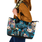 Cronulla-Sutherland Sharks Leather Tote Bag Tropical Island Floral Pattern With Black And Blue Accents
