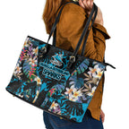 Cronulla-Sutherland Sharks Leather Tote Bag Tropical Island Floral Pattern With Black And Blue Accents
