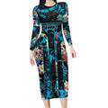 Cronulla-Sutherland Sharks Long Sleeve Bodycon Dress Tropical Island Floral Pattern With Black And Blue Accents